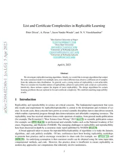 List and Certificate Complexities in Replicable Learning