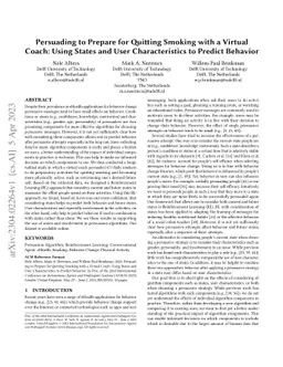 Persuading to Prepare for Quitting Smoking with a Virtual Coach: Using
  States and User Characteristics to Predict Behavior