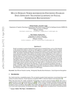 Multi-Domain Norm-referenced Encoding Enables Data Efficient Transfer
  Learning of Facial Expression Recognition