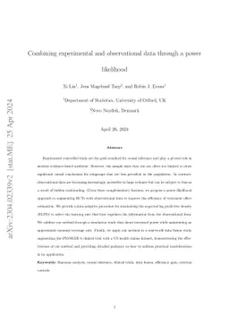 Combining experimental and observational data through a power likelihood