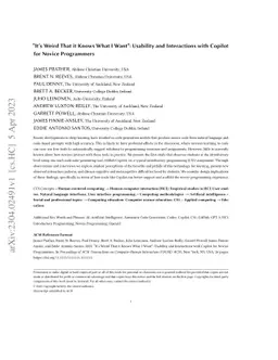 "It's Weird That it Knows What I Want": Usability and Interactions with
  Copilot for Novice Programmers