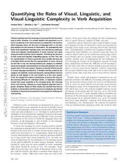 Quantifying the Roles of Visual, Linguistic, and Visual-Linguistic
  Complexity in Verb Acquisition