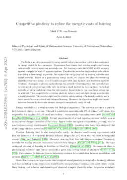 Competitive plasticity to reduce the energetic costs of learning