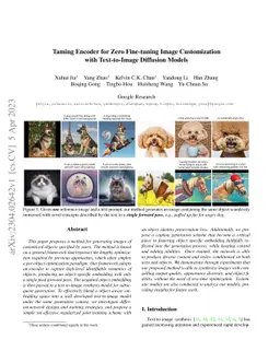 Taming Encoder for Zero Fine-tuning Image Customization with
  Text-to-Image Diffusion Models