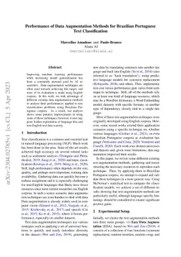 Performance of Data Augmentation Methods for Brazilian Portuguese Text
  Classification