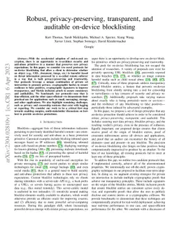 Robust, privacy-preserving, transparent, and auditable on-device
  blocklisting