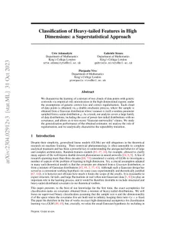 Classification of Heavy-tailed Features in High Dimensions: a
  Superstatistical Approach