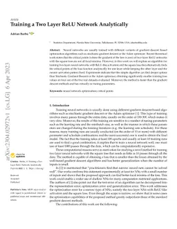 Training a Two Layer ReLU Network Analytically
