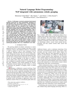 Natural Language Robot Programming: NLP integrated with autonomous
  robotic grasping