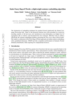 Static Fuzzy Bag-of-Words: a lightweight sentence embedding algorithm