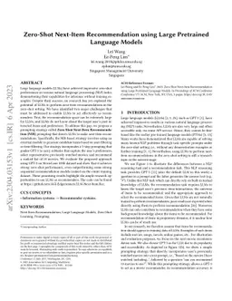 Zero-Shot Next-Item Recommendation using Large Pretrained Language
  Models