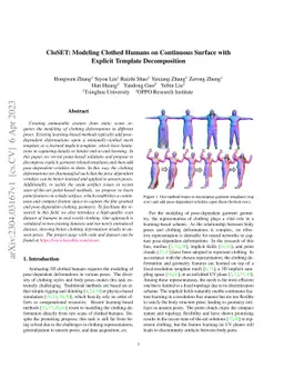 CloSET: Modeling Clothed Humans on Continuous Surface with Explicit Template Decomposition