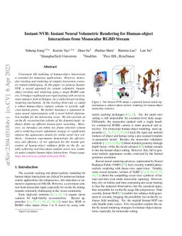 Instant-NVR: Instant Neural Volumetric Rendering for Human-object
  Interactions from Monocular RGBD Stream