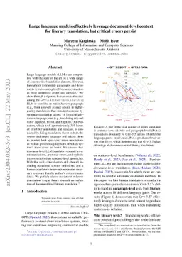Large language models effectively leverage document-level context for
  literary translation, but critical errors persist