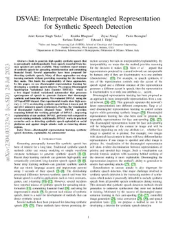 DSVAE: Interpretable Disentangled Representation for Synthetic Speech
  Detection