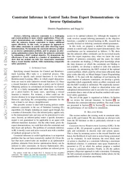 Constraint Inference in Control Tasks from Expert Demonstrations via
  Inverse Optimization