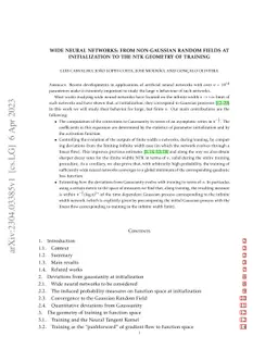 Wide neural networks: From non-gaussian random fields at initialization
  to the NTK geometry of training