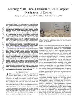 Learning Multi-Pursuit Evasion for Safe Targeted Navigation of Drones