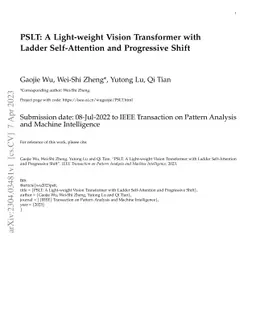 PSLT: A Light-weight Vision Transformer with Ladder Self-Attention and
  Progressive Shift