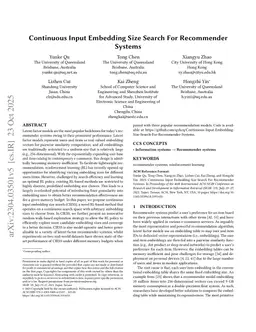 Continuous Input Embedding Size Search For Recommender Systems