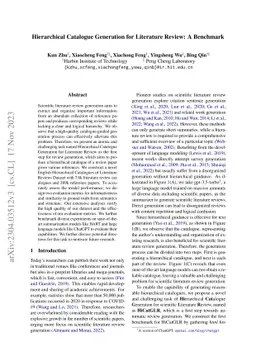 Hierarchical Catalogue Generation for Literature Review: A Benchmark