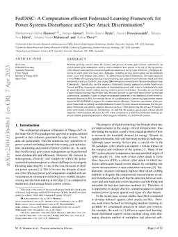 FedDiSC: A Computation-efficient Federated Learning Framework for Power
  Systems Disturbance and Cyber Attack Discrimination