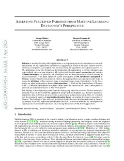 Assessing Perceived Fairness from Machine Learning Developer's
  Perspective