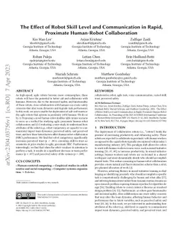 The Effect of Robot Skill Level and Communication in Rapid, Proximate
  Human-Robot Collaboration