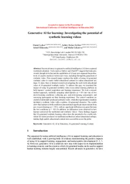 Generative AI for learning: Investigating the potential of synthetic
  learning videos