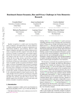 Benchmark Dataset Dynamics, Bias and Privacy Challenges in Voice
  Biometrics Research