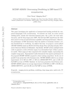 MCDIP-ADMM: Overcoming Overfitting in DIP-based CT reconstruction