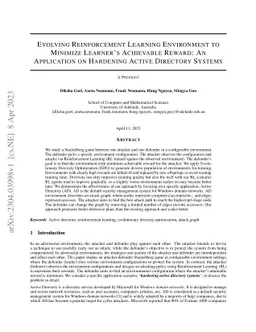 Evolving Reinforcement Learning Environment to Minimize Learner's
  Achievable Reward: An Application on Hardening Active Directory Systems