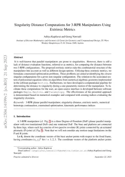 Singularity Distance Computations for 3-RPR Manipulators Using Extrinsic
  Metrics