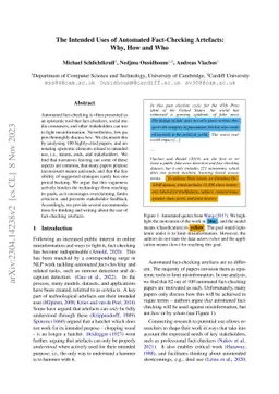 The Intended Uses of Automated Fact-Checking Artefacts: Why, How and Who