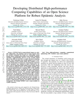 Developing Distributed High-performance Computing Capabilities of an
  Open Science Platform for Robust Epidemic Analysis