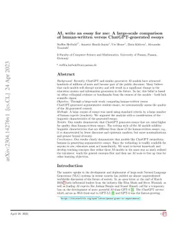 AI, write an essay for me: A large-scale comparison of human-written
  versus ChatGPT-generated essays