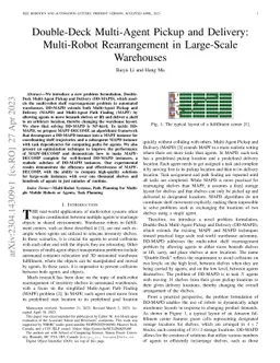Double-Deck Multi-Agent Pickup and Delivery: Multi-Robot Rearrangement
  in Large-Scale Warehouses