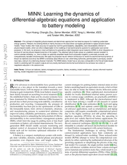 MINN: Learning the dynamics of differential-algebraic equations and application to battery modeling