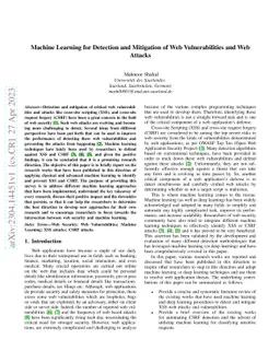 Machine Learning for Detection and Mitigation of Web Vulnerabilities and
  Web Attacks