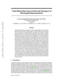Visual Referential Games Further the Emergence of Disentangled
  Representations