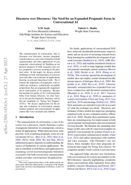 Discourse over Discourse: The Need for an Expanded Pragmatic Focus in
  Conversational AI