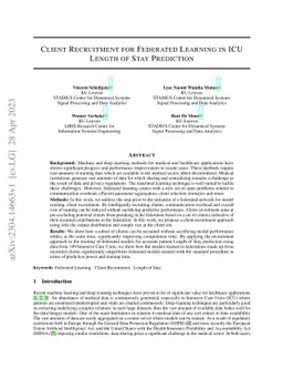 Client Recruitment for Federated Learning in ICU Length of Stay
  Prediction
