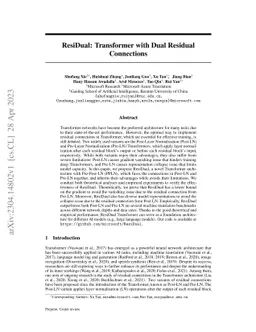 ResiDual: Transformer with Dual Residual Connections