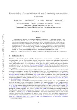 Identifiability of causal effects with non-Gaussianity and auxiliary
  covariates