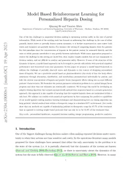 Model Based Reinforcement Learning for Personalized Heparin Dosing