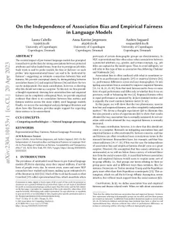 On the Independence of Association Bias and Empirical Fairness in
  Language Models