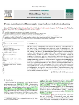 Domain Generalization for Mammographic Image Analysis with Contrastive
  Learning