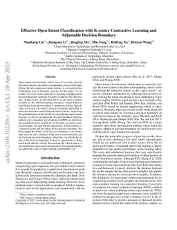 Effective Open Intent Classification with K-center Contrastive Learning
  and Adjustable Decision Boundary