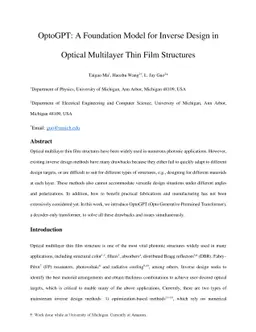 OptoGPT: A Foundation Model for Inverse Design in Optical Multilayer
  Thin Film Structures