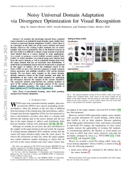 Noisy Universal Domain Adaptation via Divergence Optimization for Visual
  Recognition